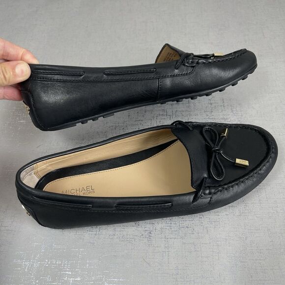 Michael Kors Black Leather Bow Mocassins Flats Loafers Shoes Women's 8 M Preppy - Picture 7 of 14